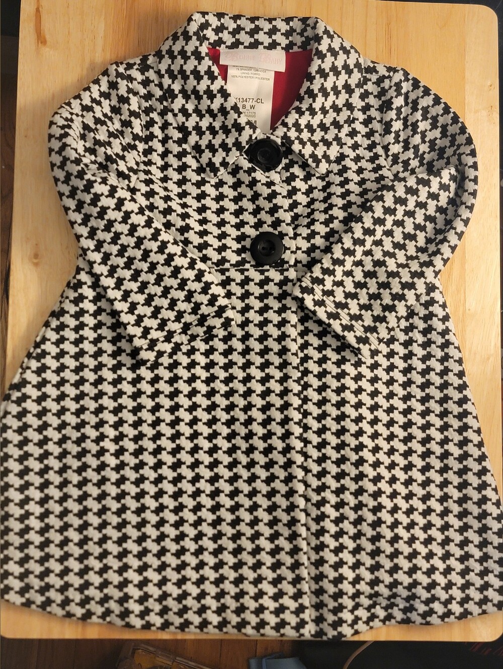 Infant  Bonnie Jean Black And White Hounds Tooth Button Front Dress Coat